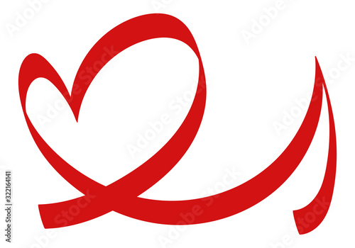 Corazón hecho con cinta roja sobre fondo blanco.