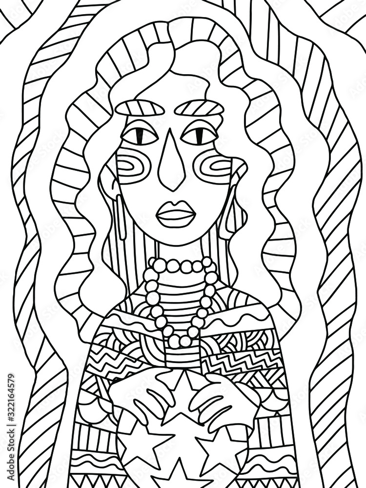 Simple outline fortune teller woman stock vector illustration. Black ...