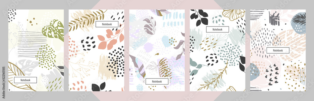 Modern abstract floral art vector notebook background. - obrazy, fototapety, plakaty 