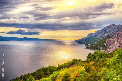 Beautiful view of Adriatic sea and coastline in Makarska riviera. © pilat666