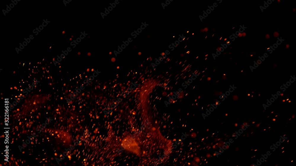 Super slow motion of fire sparks isolated on black background. Filmed on high speed camera, 1000 fps