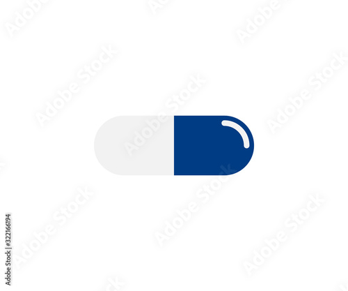 Vector pill simple icon, White and blue left and right sides of pill