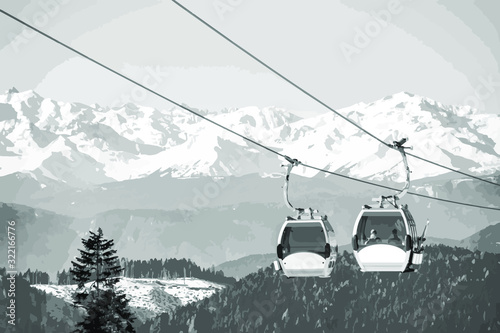 Ski gondola winter landscape