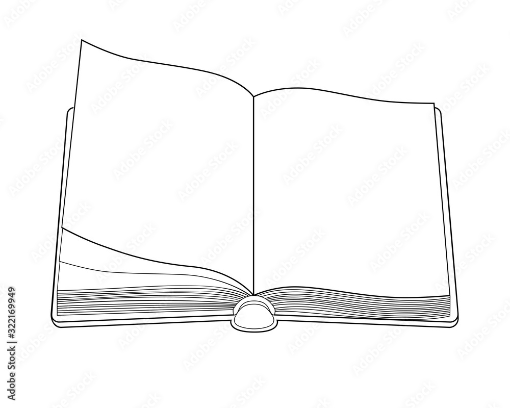 Opened blank book or diary - linear, vector image for coloring. Blank ...