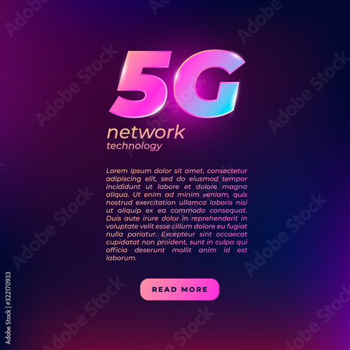 Vector 5G technology page template with text and read more button. 5g wireless network connection design concept.