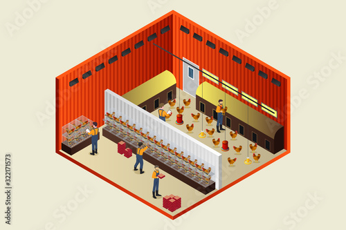 Isometric Chicken Coop Farm Vector Illustration