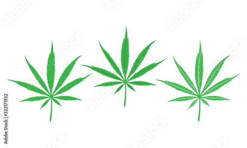 Green cannabis leaves set isolated on white background. Vector