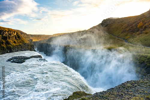 Icelandic Waterfall Gullfoss. Great landmark on Golden Circle of Iceland.