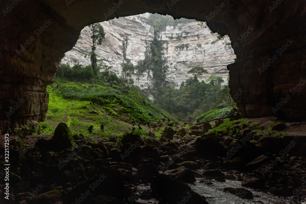 big mexican cave with underground river. 