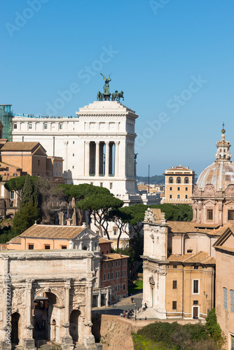 Rome city skyline with the Roman Forum