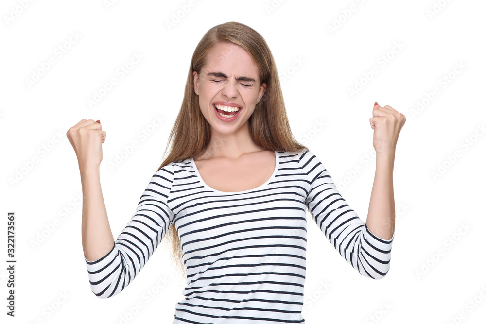 Young beautiful girl on white background