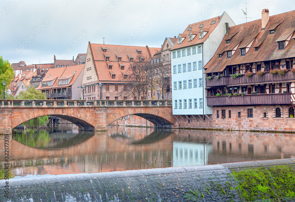 Pegnitz river and bridge in Nuremberg