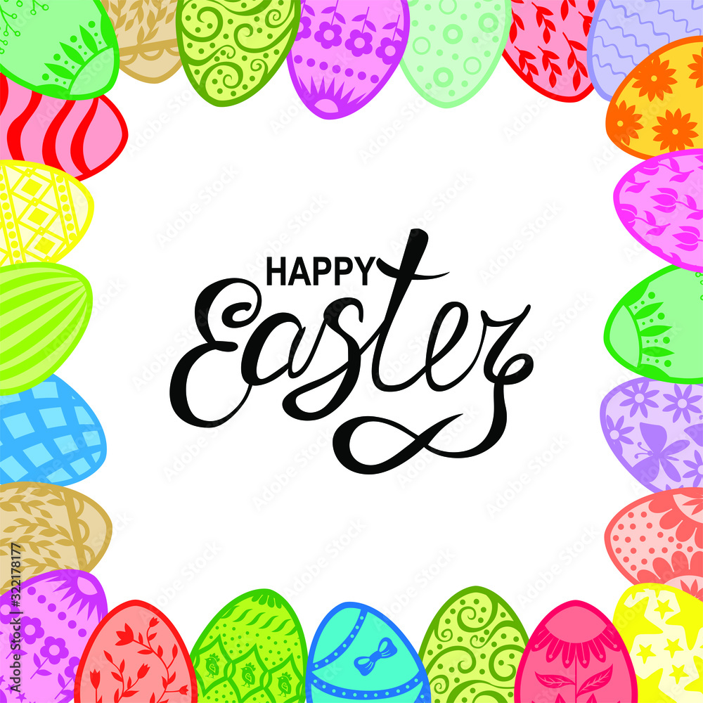 Easter card with greeting text and decorative eggs