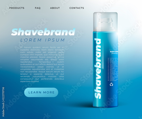 Landing website page concept of shaving foam deisgn