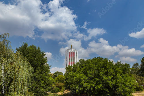 The Wintergarten skyscraper at the city of Leipzig. The highest apartment building in east Germany. Close to the central station of Leipzig and walking distance to the panorama tower and inner city