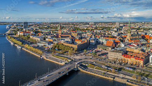 Beautiful aerial panorama view of Riga city skyline  Latvia