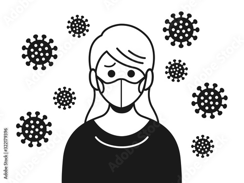 ウイルス感染した白人女性のイラスト