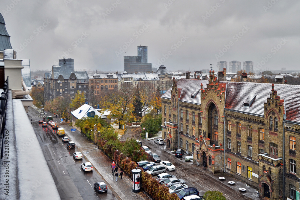 Naklejka premium Beautiful aerial panorama view of Riga city skyline, Latvia