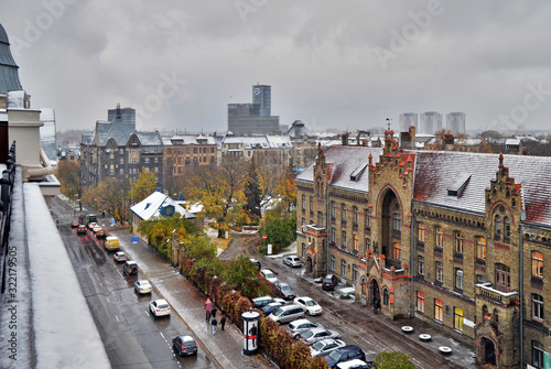 Beautiful aerial panorama view of Riga city skyline, Latvia