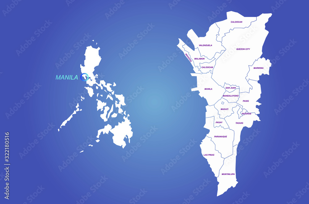 graphic vector map of manila. philippine map. south asia country. Stock