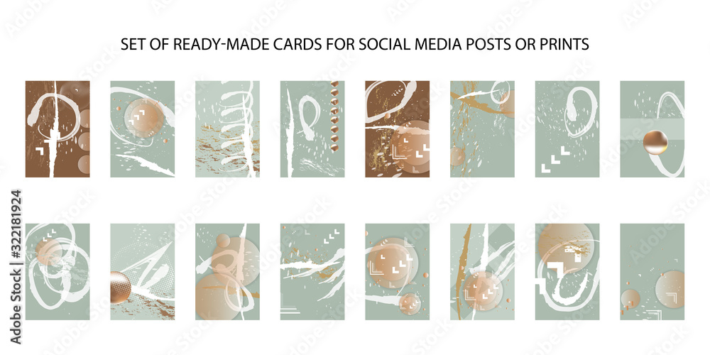 Set of ready-made art cards, convenient abstract background for text, print or social media publication.