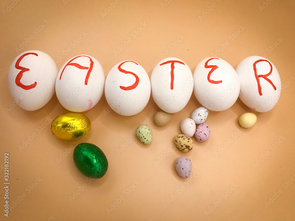 Decorated fresh white eggs for Easter Decorated fresh white eggs for Easter