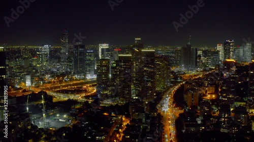 Wallpaper Mural Tel Aviv city center at night, Israel, 4k aerial drone view Torontodigital.ca