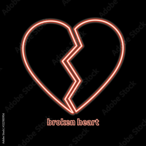 Broken heart neon light icon. Heartbreak glowing sign. Beak up. Vector isolated illustration