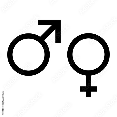 Male and female symbols. Vector illustrations. Black-and-white contour.