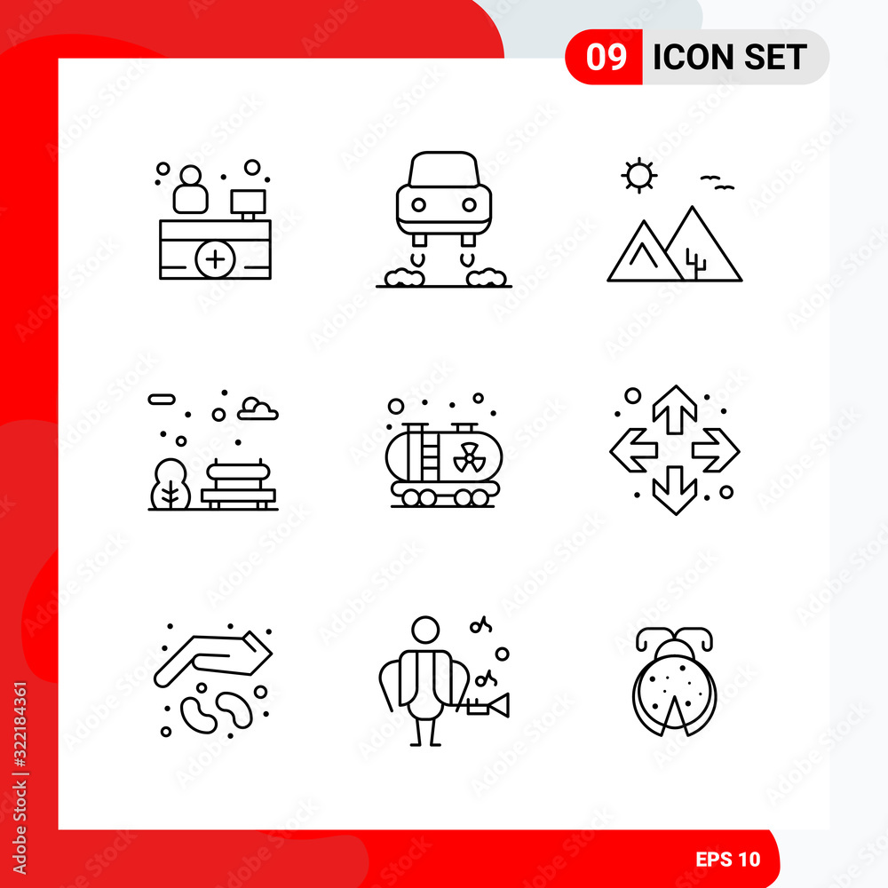 Creative Set of 9 Universal Outline Icons isolated on White Background. - obrazy, fototapety, plakaty 
