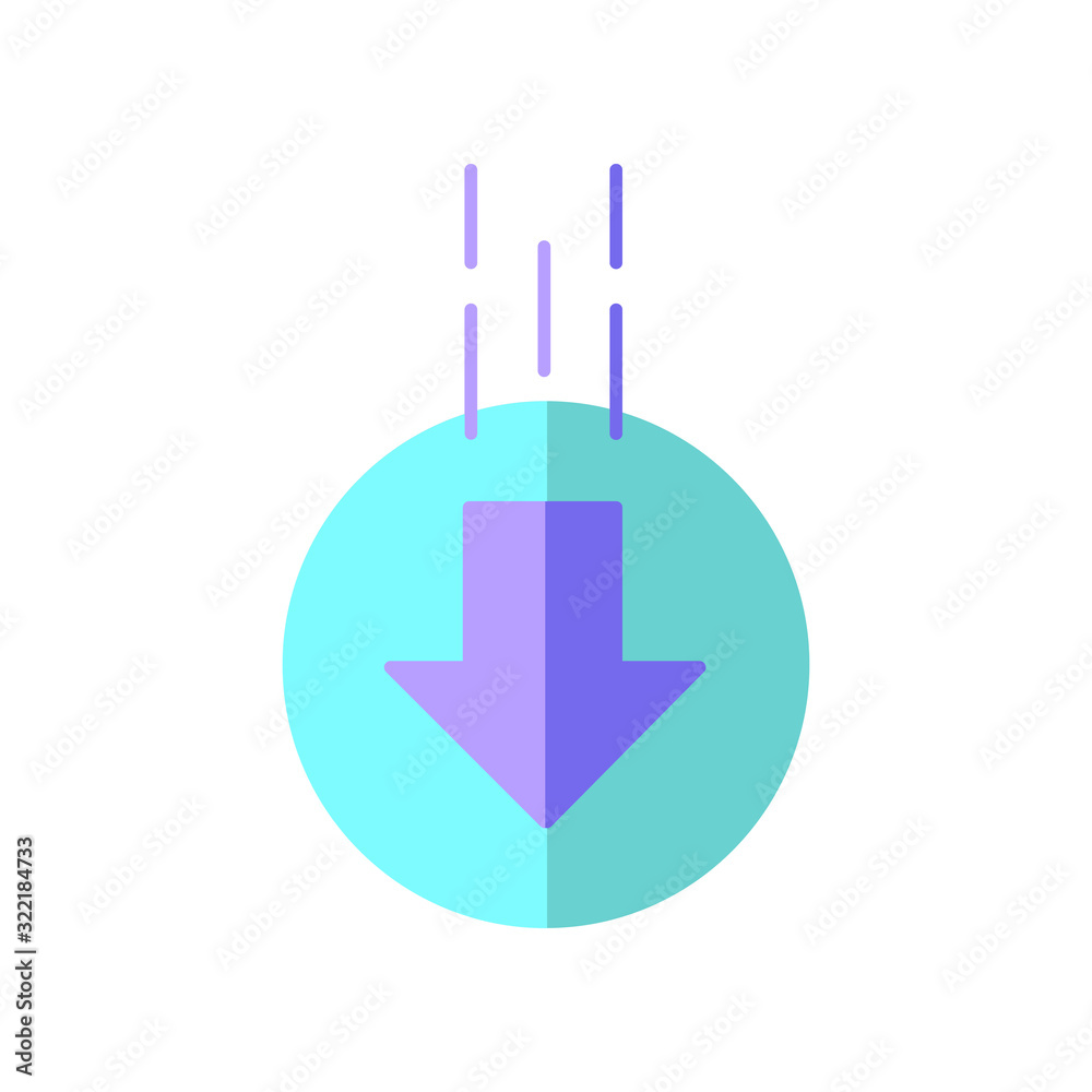 Down arrow in circle flat design cartoon RGB color icon. Moving arrowhead in round shape. Mobile app page browsing indicator. Website pointer. Scrolldown button. Vector silhouette illustration Down arrow in circle flat design cartoon RGB color icon. Moving arrowhead in round shape. Mobile app page browsing indicator. Website pointer. Scrolldown button. Vector silhouette illustration