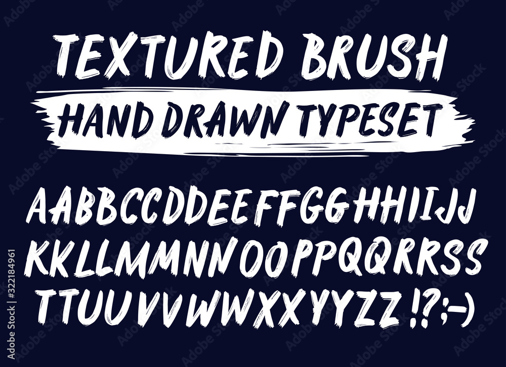Hand drawn textured brush strokes vector letters set.