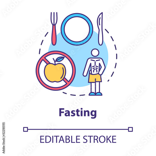 Fasting concept icon. Food abstinence, slimming, anorexia idea thin line illustration. Weight loss, unhealthy dieting practice. Vector isolated outline RGB color drawing. Editable stroke