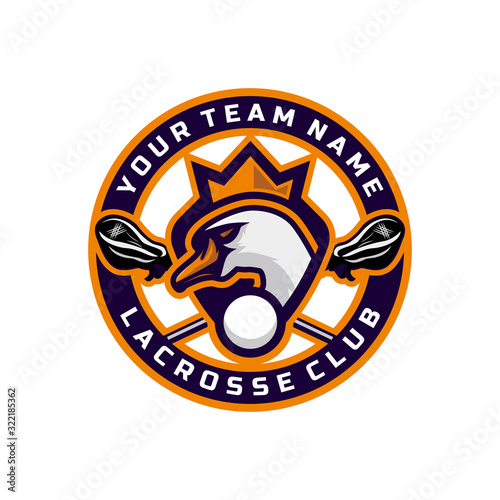 Swan head logo for the Lacrosse team logo. with a crown on the head. vector illustration. with a combination of circle badges.
