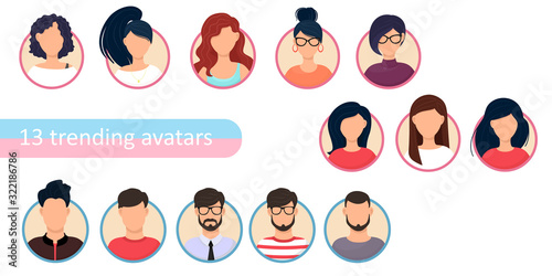 Avatar profile icon set including male and female. Vector