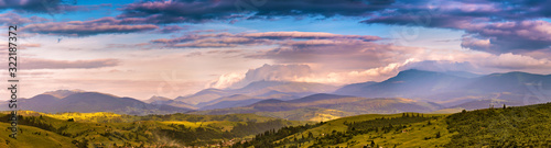 Colorful evening the mountain valley panorama. Beauty of nature