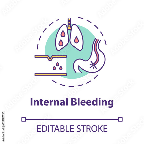 Internal bleeding concept icon. Disease symptom, injury result. Hemorrhage, circulatory disturbance idea thin line illustration. Vector isolated outline RGB color drawing. Editable stroke