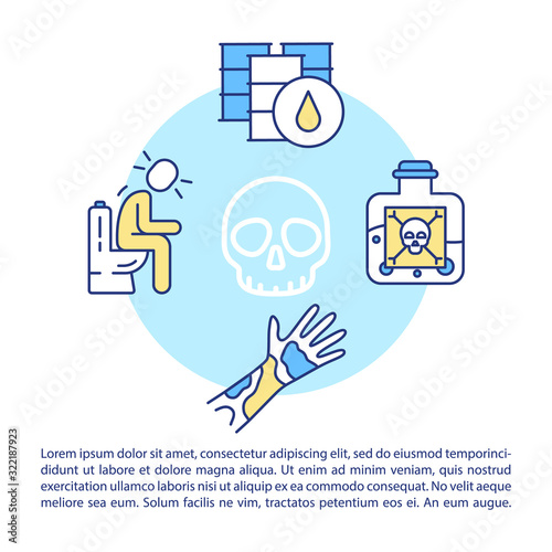 Intoxication symptoms concept icon with text. Toxic substance effect, human organism reaction PPT page vector template. Brochure, magazine, booklet design element with linear illustrations