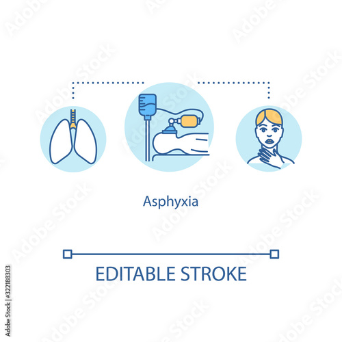 Asphyxia, oxygen deprivation concept icon. Suffocation, disambiguation, respiratory distress syndrome idea thin line illustration. Vector isolated outline RGB color drawing. Editable stroke