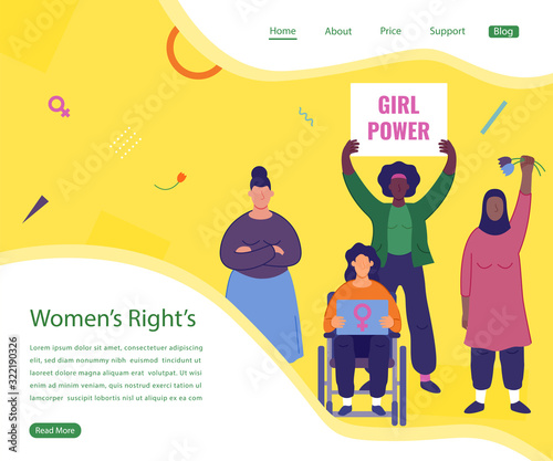 International women's day. Women of different cultures and nationalities fight for freedom and equality. Women's day concept. Vector