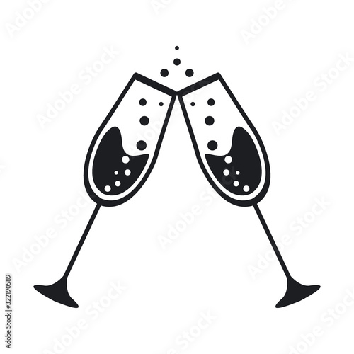 cup icon. two Glass of champagne, celebration Simple