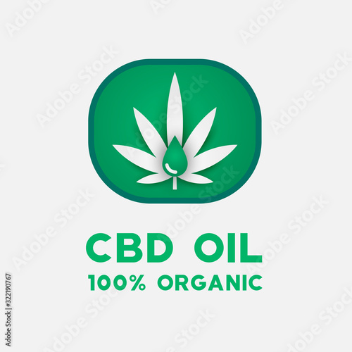 CBD oil icon with cannabis leaf. Medical CBD oil logotype.