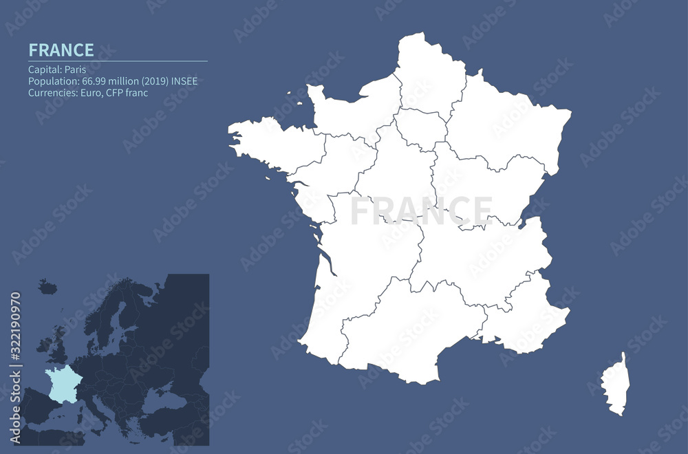 infographic vector map of france. france map of europe country. eu map.