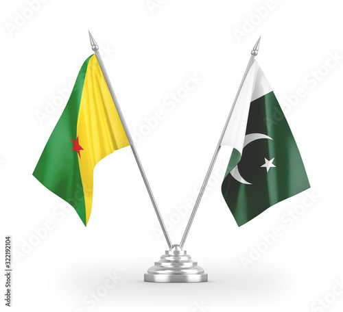 Pakistan and French Guiana table flags isolated on white 3D rendering photo