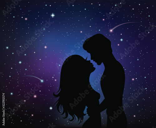 Wallpaper Mural Silhouettes of romantic couple. Stars on the background. Torontodigital.ca