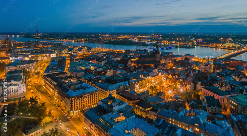 Beautiful aerial panorama view of Riga city skyline, Latvia