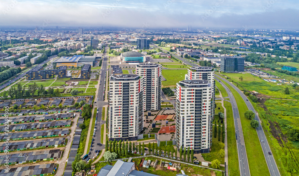 Naklejka premium Beautiful aerial panorama view of Riga city skyline, Latvia