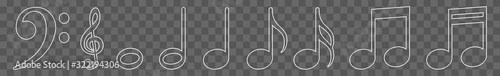 Music Notes Icon White Line | Note Illustration | Clef Symbol | Sound Logo | Tone Sign | Isolated | Variations