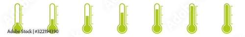 Thermometer Icon Green | Temperature Scale Symbol | Instrument Logo | Warm Cold Illustration | Weather Sign | Isolated | Variations