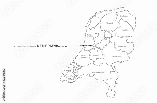 graphic vector map of amsterdam. map of netherland state in europe. netherland map.